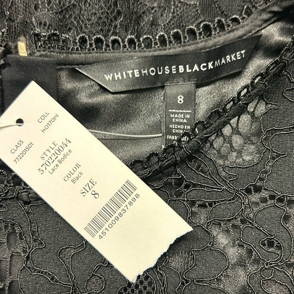 NWT White House Black Market Lace Bodice Blouse Crochet Sheer Peplum Black 8 - Picture 11 of 14
